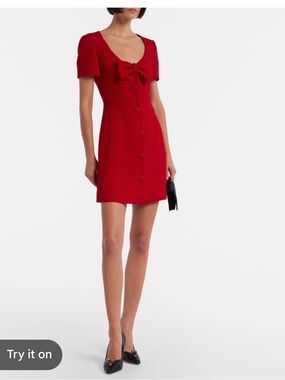 Valentino inspired Red Wool-blend tweed minidress wirh bow